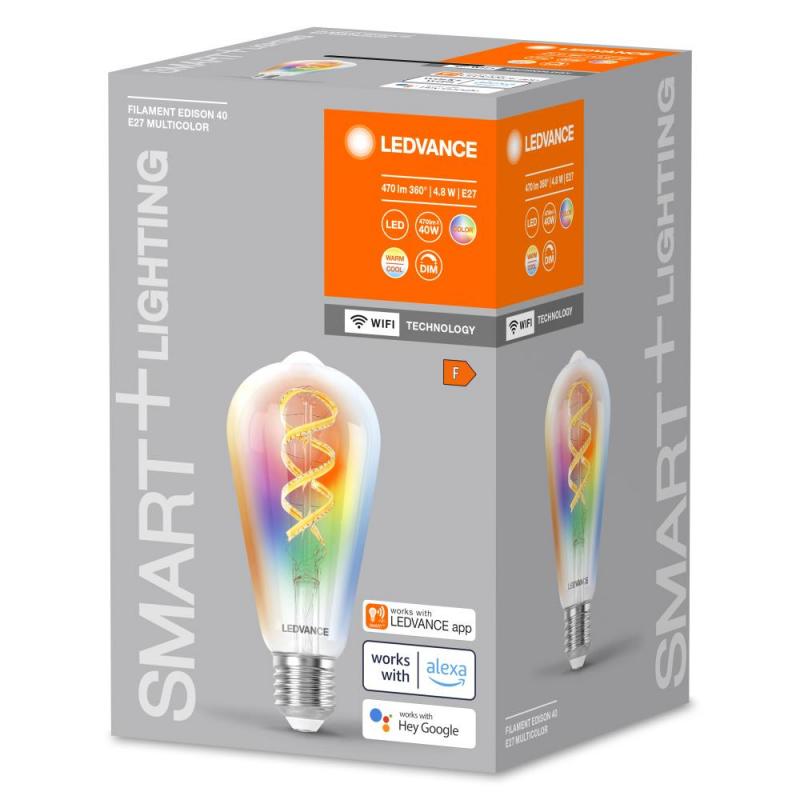 LEDVANCE SMART+ E27 WiFi Filament Edison 40 Multicolour Lampe 4,8W wie 40W Tunable White & RGBW